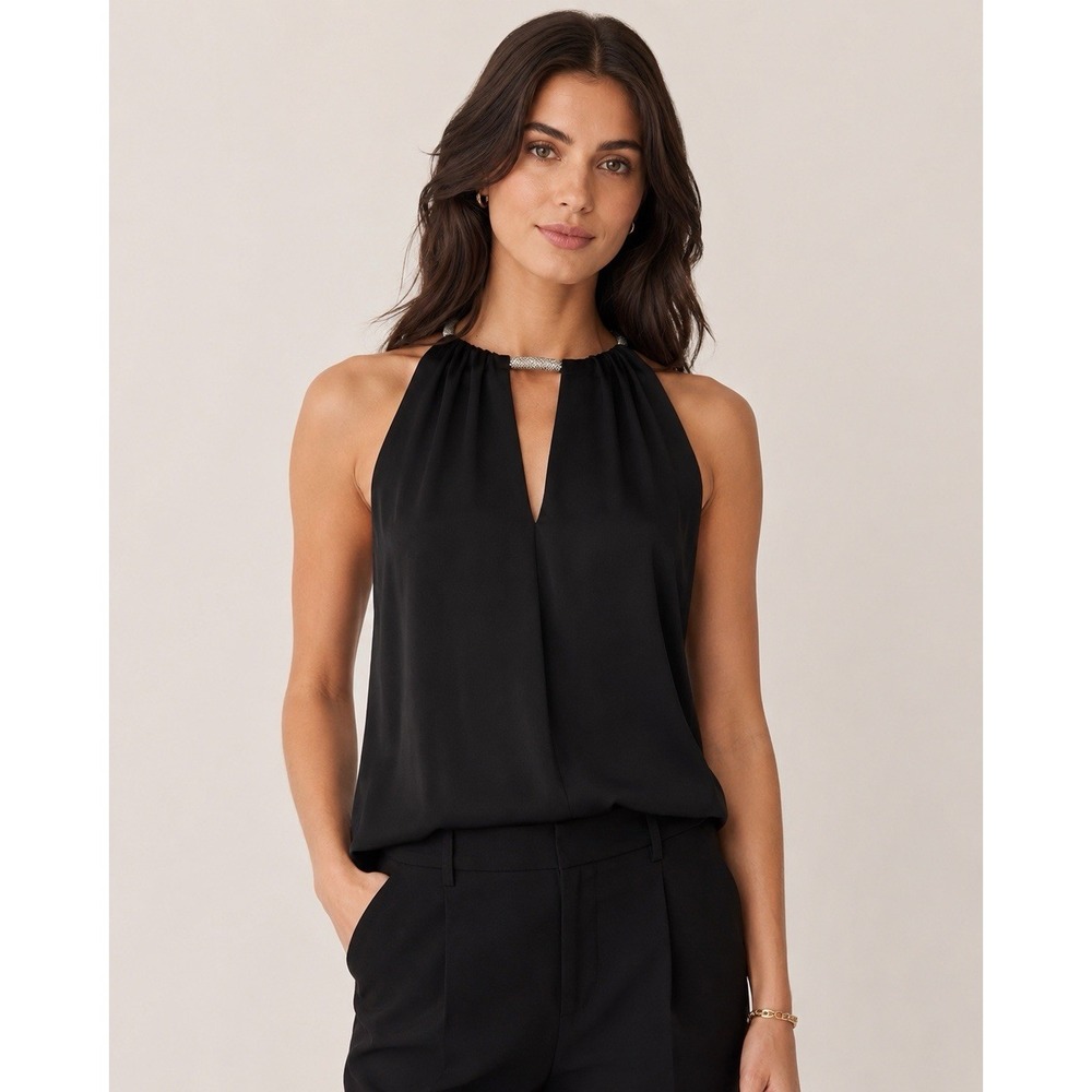 Veronica Beard Kusumi Women's Size 0 Black Crystal Halter Top Sleeveless LUX